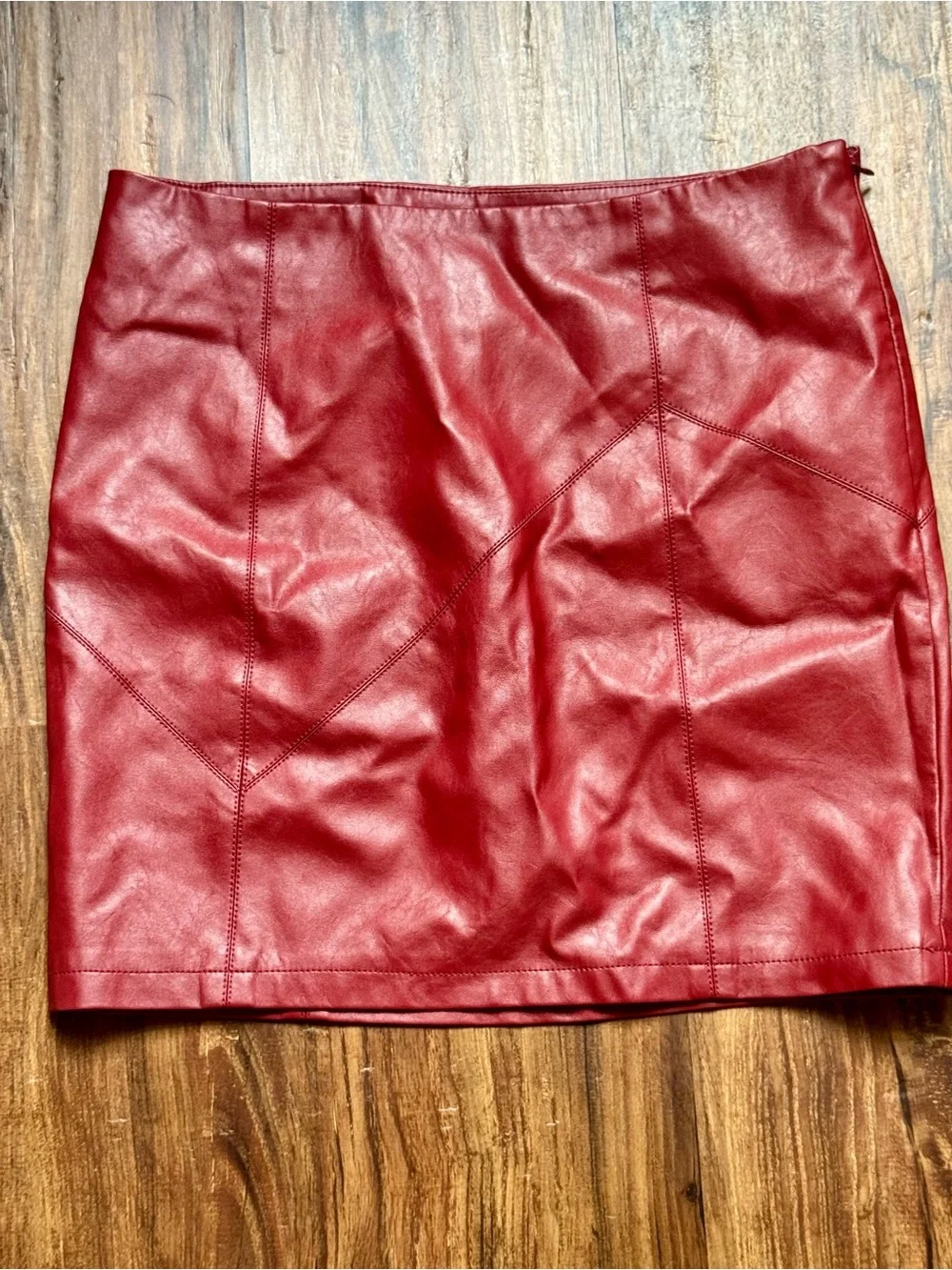 Faux Leather Mini Skirt in Deep Red, Size Medium